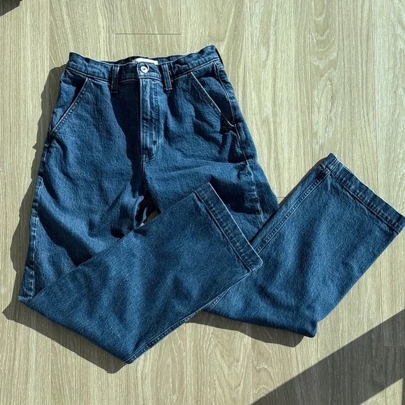 Abercrombie & Fitch 90s Relaxed Jean Dark Blue Denim - High Rise - Picture 1 of 3